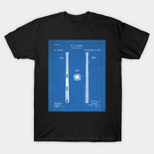 Baseball Bat Patent - Baseball Player Team Coach Art - Blueprint T-Shirt